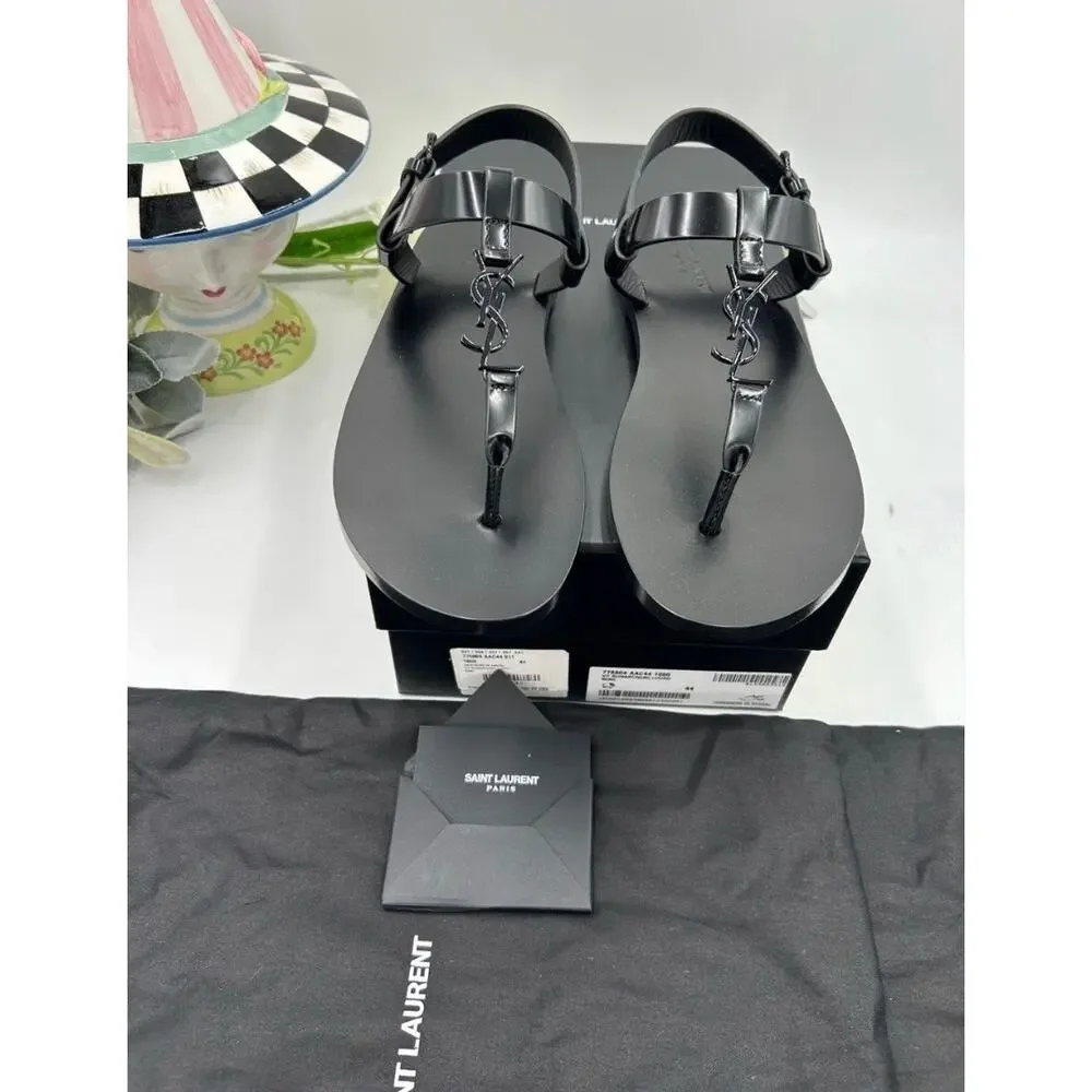 Men's Saint Laurent Ysl CASSANDRE thong sandals size 44 made in Italy